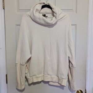 Vaute Couture Cream Ivory Sweater L Organic Cotton Vegan Cowl Neck Dolman Sleeve